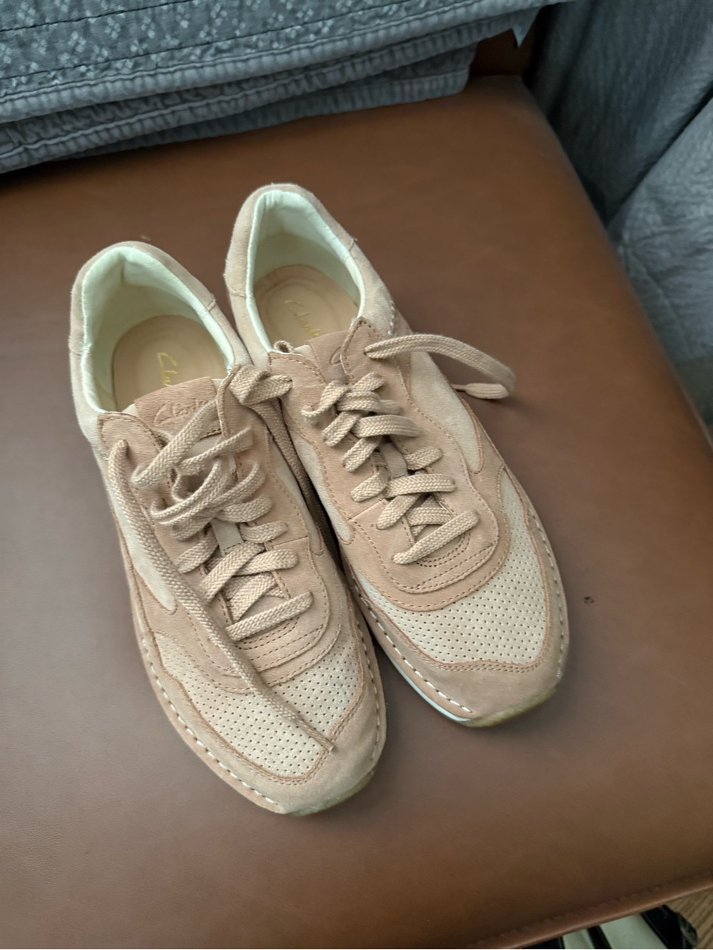 Clarks Women's Beige Suede Lace-Up Sneakers